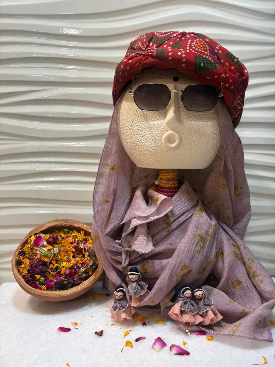 Shakuntala scarf in soft lilac natural sappanwood dye, lightweight cotton with Shakuntala doll tassels SewMuchBetter