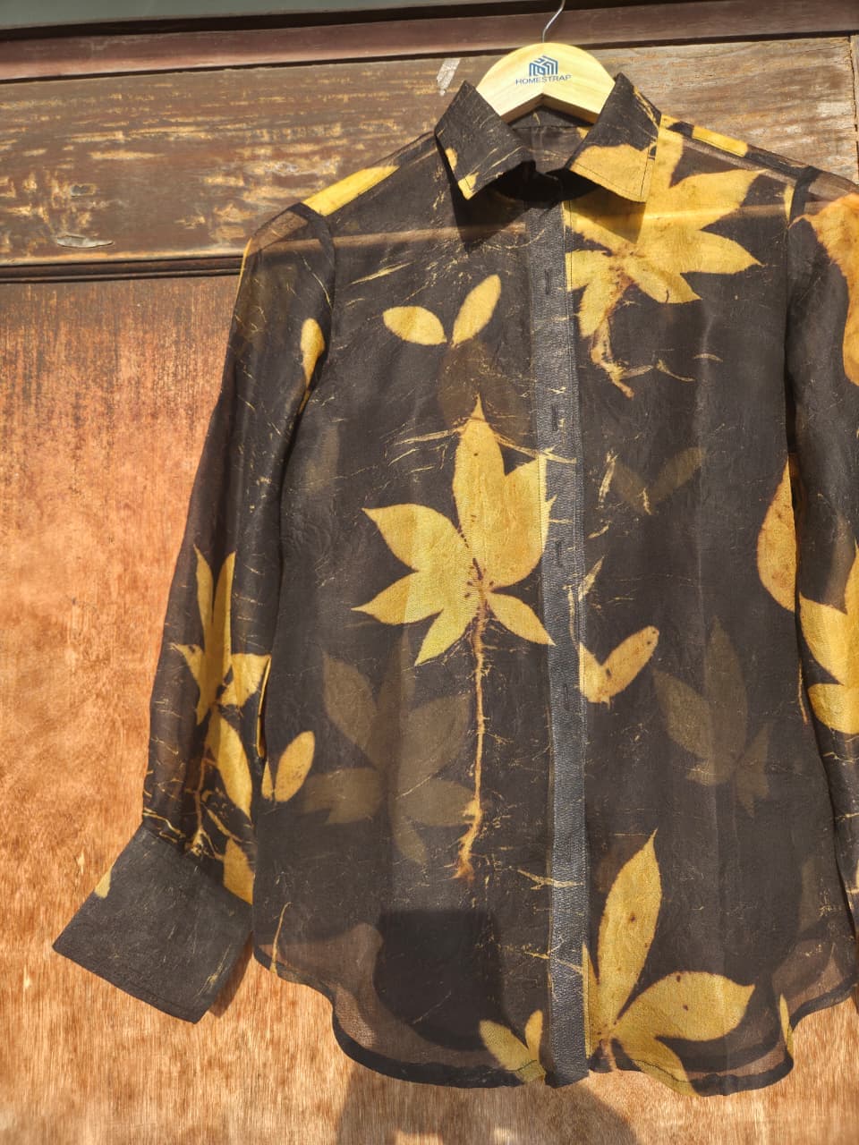 Eco printed shirt naturally dyed with real leaves and botanical prints